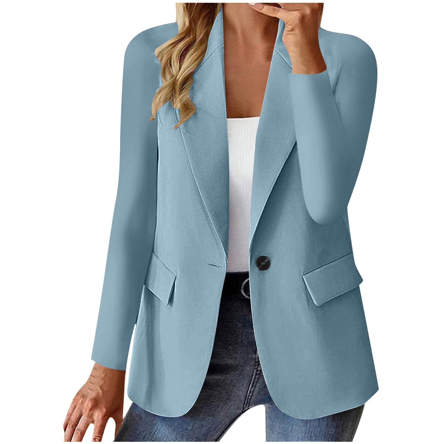 Chaqueta de Moda tipo Blazer con Solapa y Botones – Top de Manga Larga Casual para Mujer