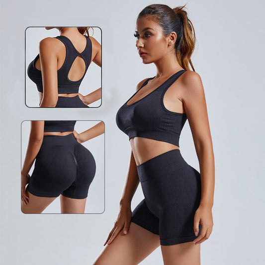 Conjunto Deportivo de Mujer 2 Piezas – Top y Shorts de Yoga Sin Costuras con Leggings de Cintura Alta