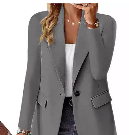 Chaqueta de Moda tipo Blazer con Solapa y Botones – Top de Manga Larga Casual para Mujer