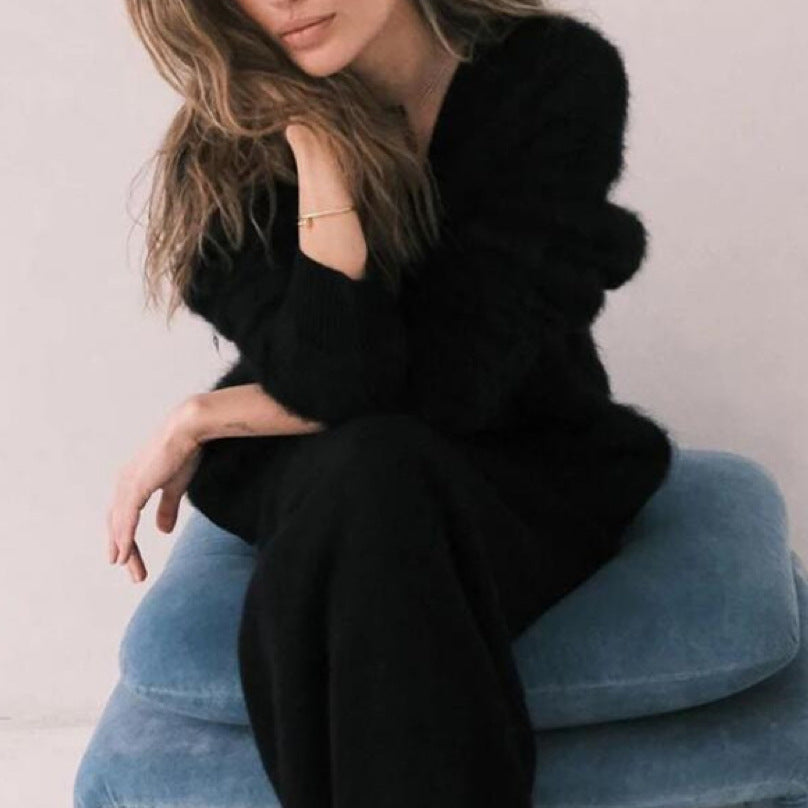 Cárdigan de Punto Holgado con Cuello en V y Botones para Mujer