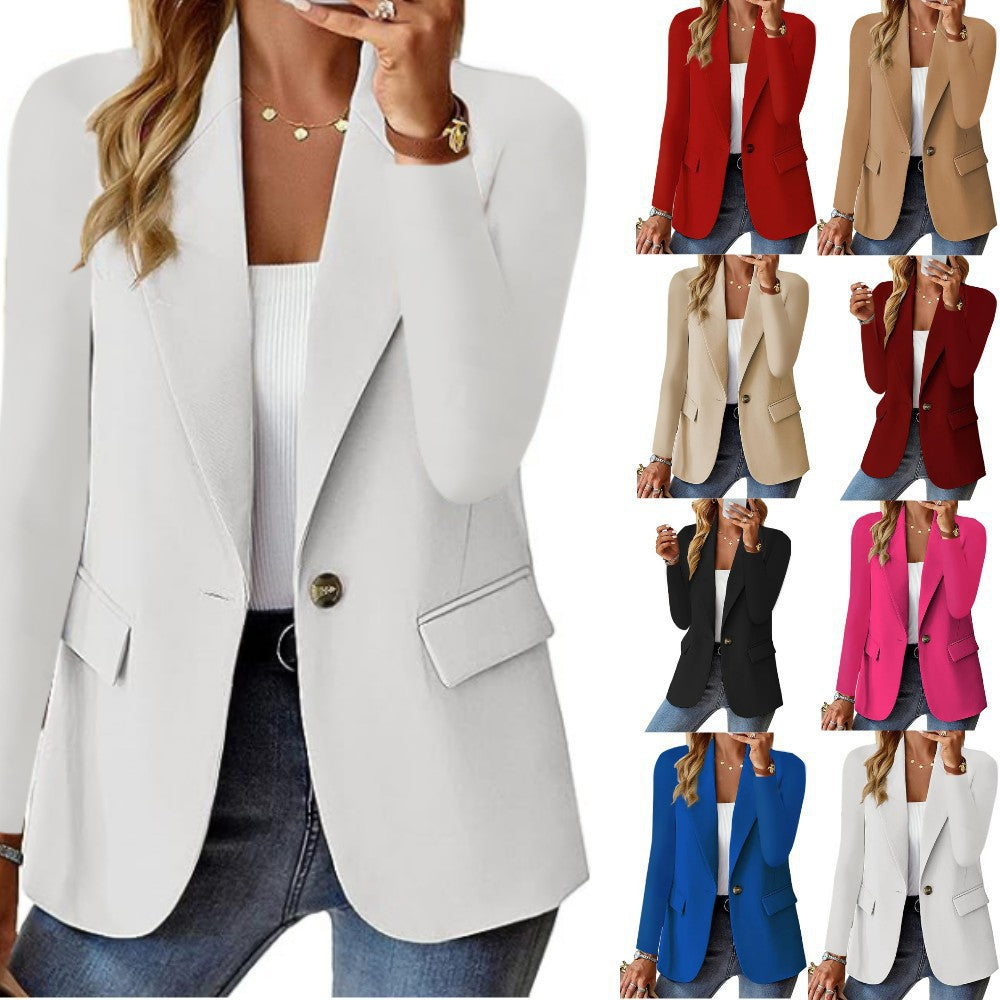Chaqueta de Moda tipo Blazer con Solapa y Botones – Top de Manga Larga Casual para Mujer
