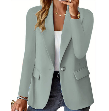 Chaqueta de Moda tipo Blazer con Solapa y Botones – Top de Manga Larga Casual para Mujer
